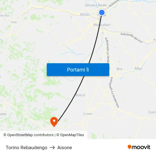Torino Rebaudengo to Aisone map
