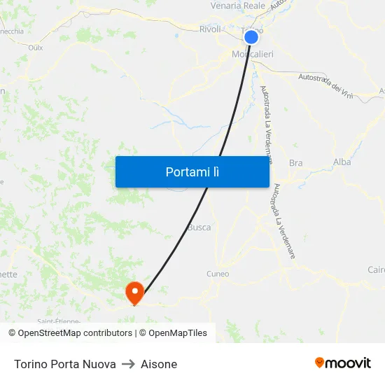 Torino Porta Nuova to Aisone map