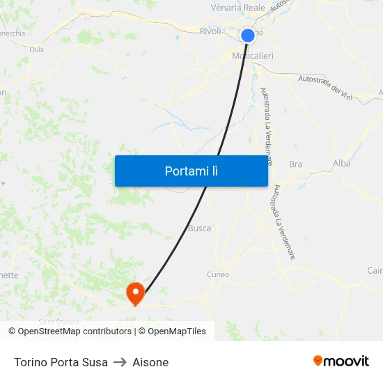 Torino Porta Susa to Aisone map