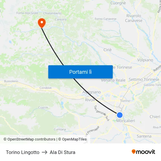 Torino Lingotto to Ala Di Stura map