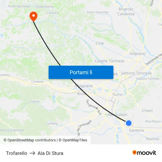 Trofarello to Ala Di Stura map
