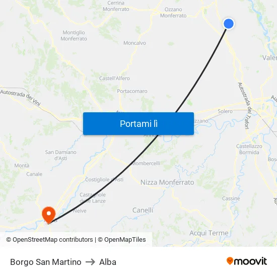 Borgo San Martino to Alba map