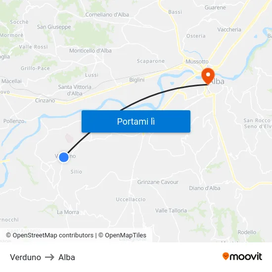Verduno to Alba map