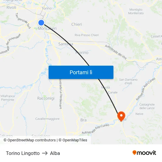Torino Lingotto to Alba map