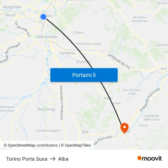 Torino Porta Susa to Alba map