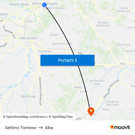Settimo Torinese to Alba map