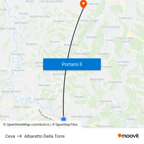 Ceva to Albaretto Della Torre map