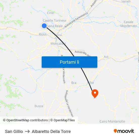 San Gillio to Albaretto Della Torre map