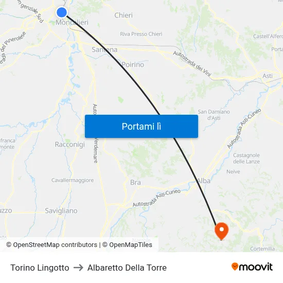 Torino Lingotto to Albaretto Della Torre map