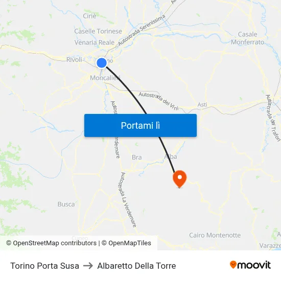 Torino Porta Susa to Albaretto Della Torre map