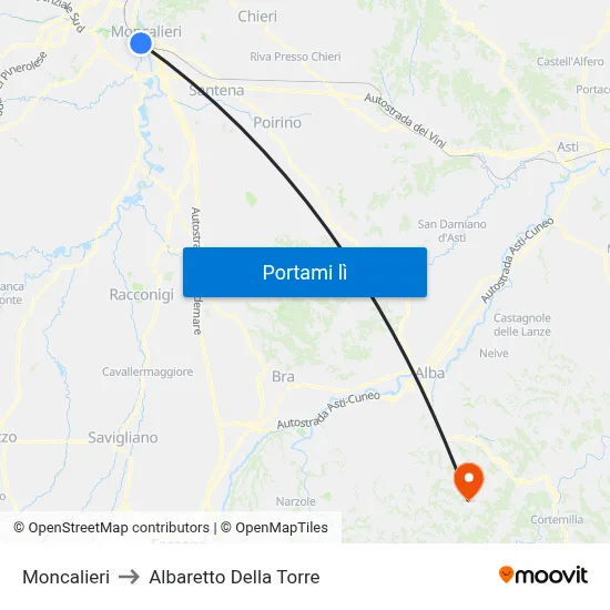Moncalieri to Albaretto Della Torre map