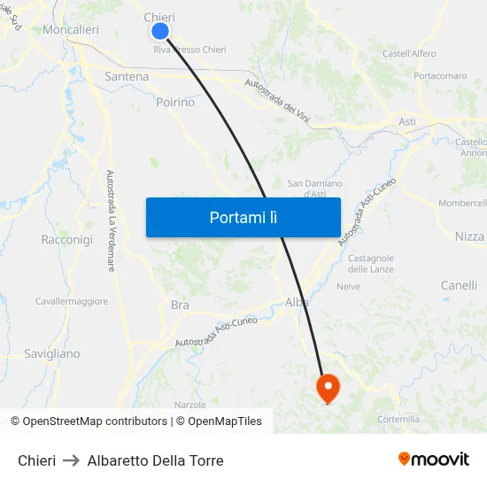 Chieri to Albaretto Della Torre map