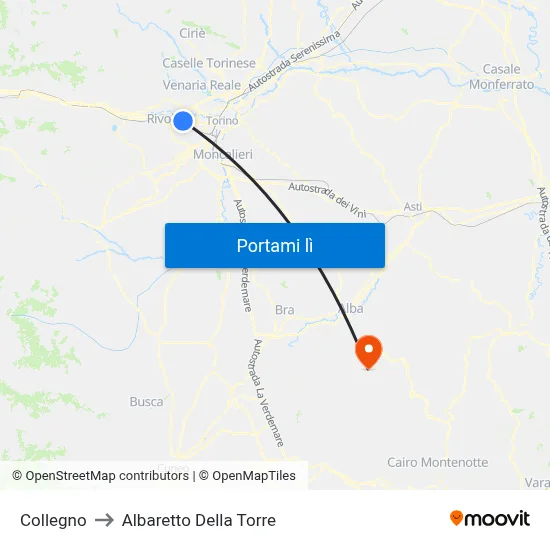 Collegno to Albaretto Della Torre map