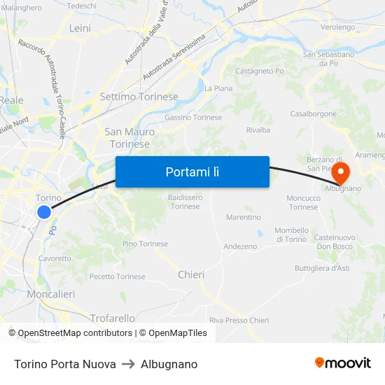 Torino Porta Nuova to Albugnano map