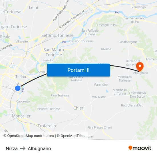 Nizza to Albugnano map