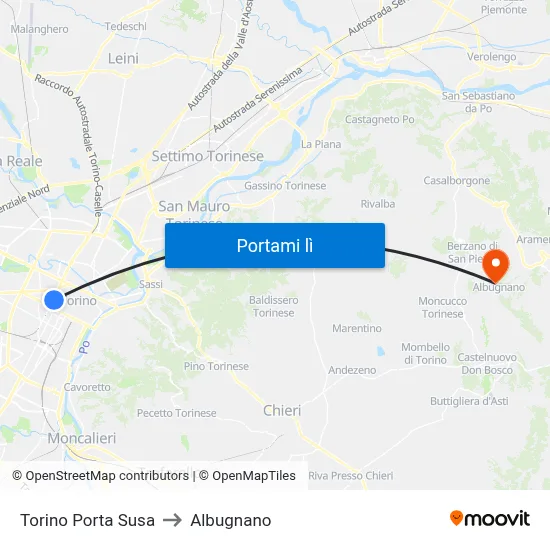 Torino Porta Susa to Albugnano map