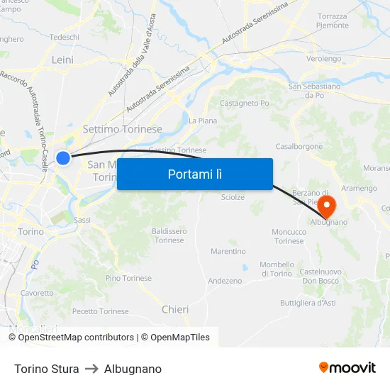 Torino Stura to Albugnano map