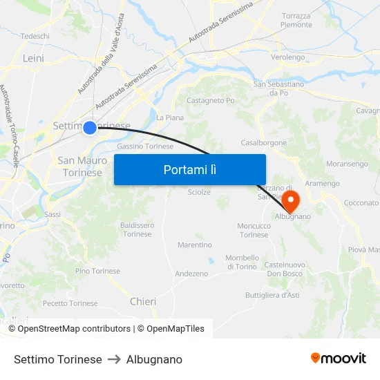 Settimo Torinese to Albugnano map