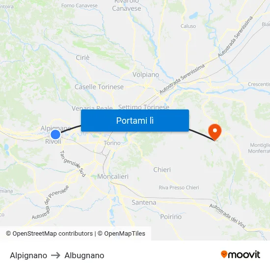 Alpignano to Albugnano map