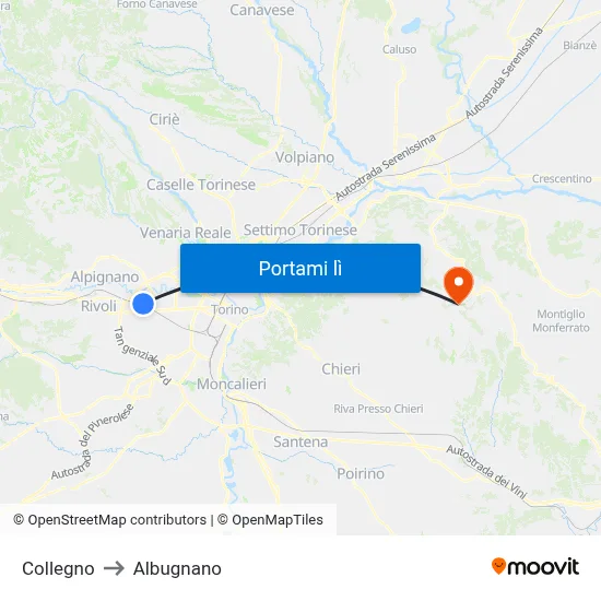 Collegno to Albugnano map