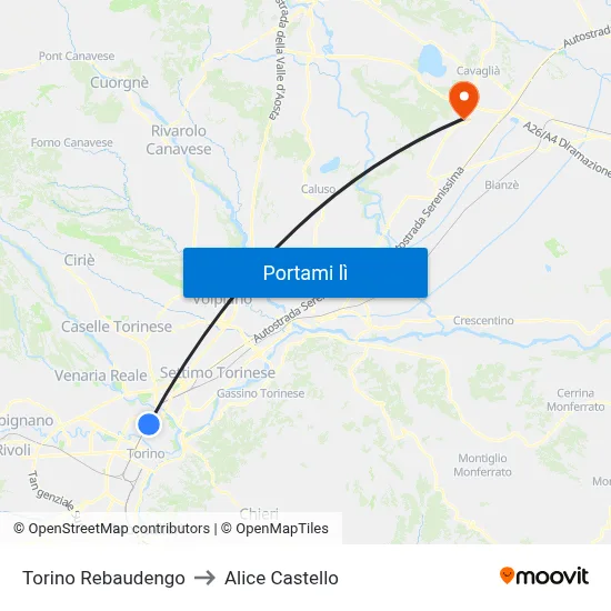 Torino Rebaudengo to Alice Castello map