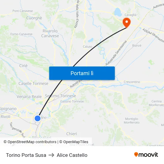 Torino Porta Susa to Alice Castello map