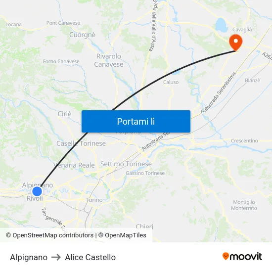 Alpignano to Alice Castello map