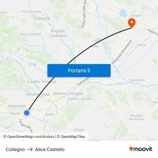 Collegno to Alice Castello map