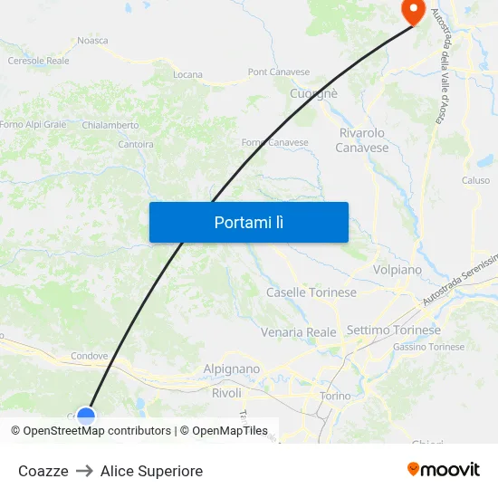Coazze to Alice Superiore map