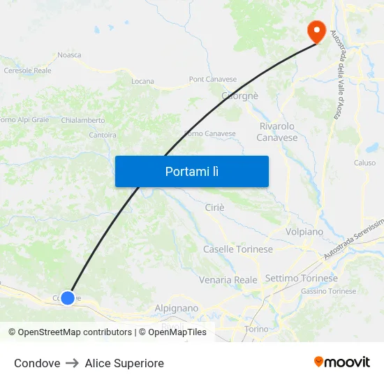 Condove to Alice Superiore map