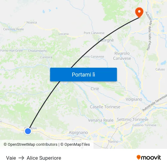 Vaie to Alice Superiore map