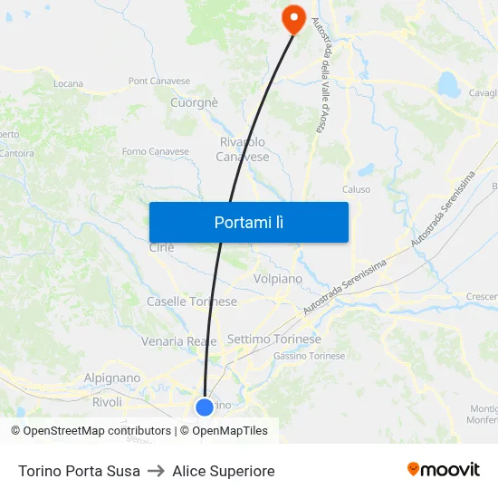 Torino Porta Susa to Alice Superiore map