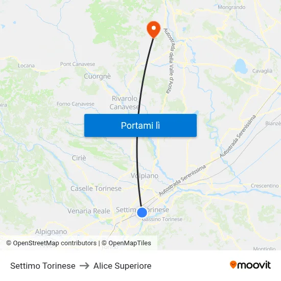 Settimo Torinese to Alice Superiore map