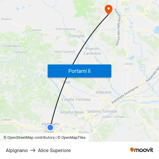 Alpignano to Alice Superiore map