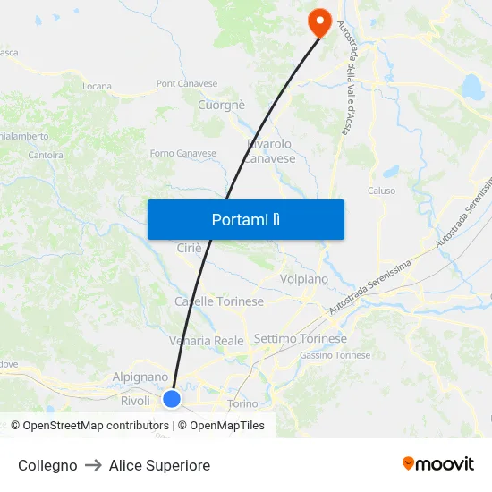 Collegno to Alice Superiore map