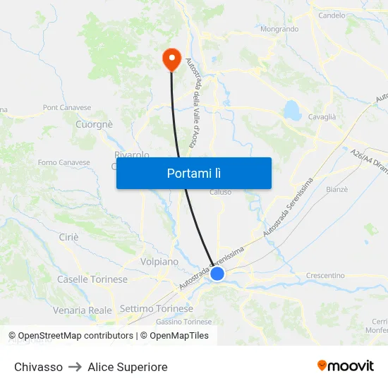 Chivasso to Alice Superiore map