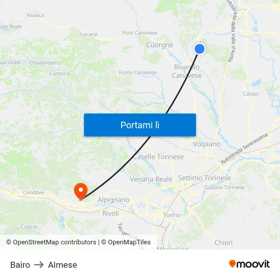 Bairo to Almese map