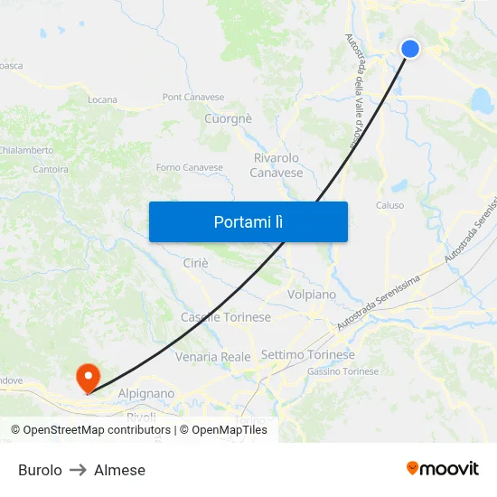 Burolo to Almese map