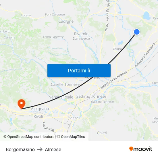 Borgomasino to Almese map