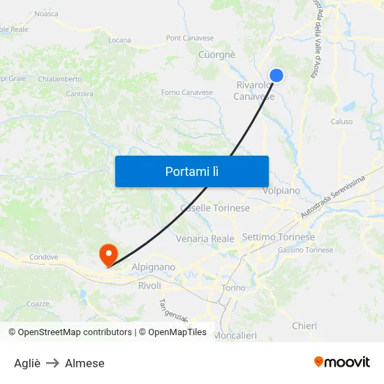 Agliè to Almese map