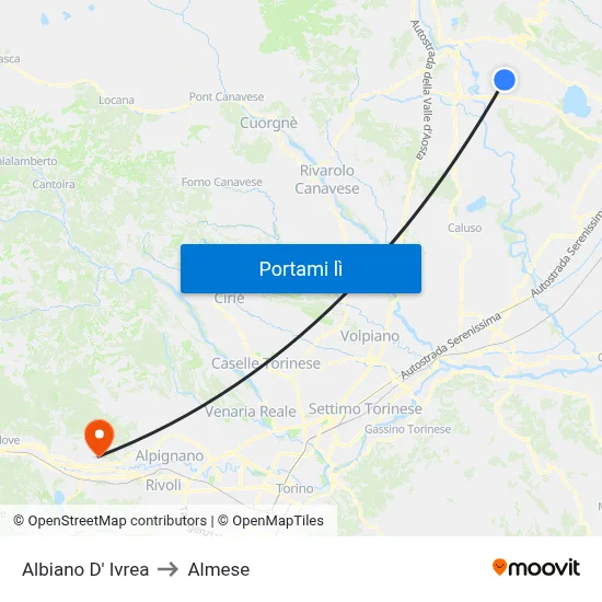 Albiano D' Ivrea to Almese map