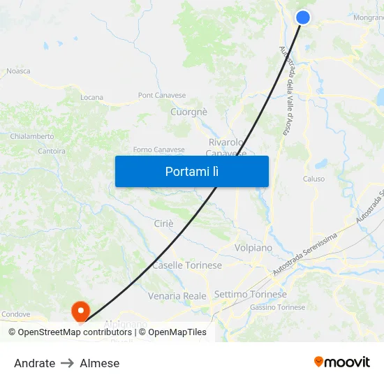 Andrate to Almese map