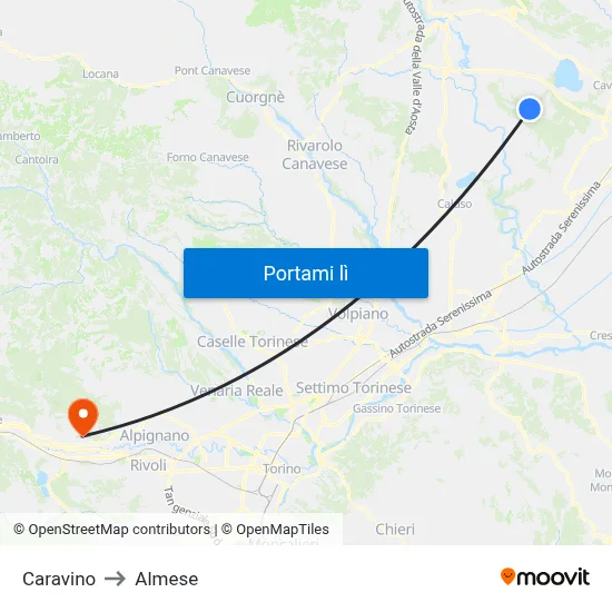Caravino to Almese map