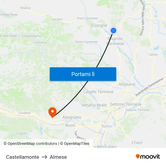Castellamonte to Almese map