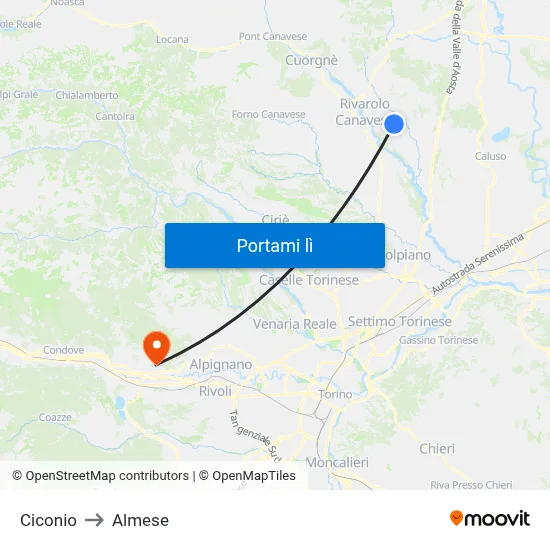 Ciconio to Almese map