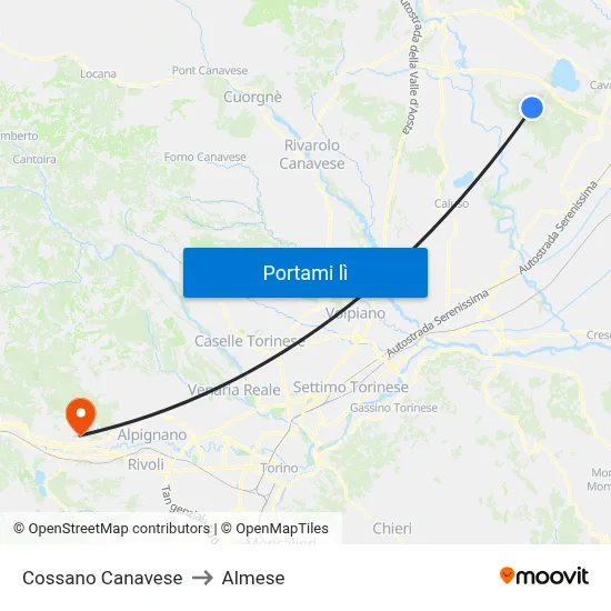Cossano Canavese to Almese map