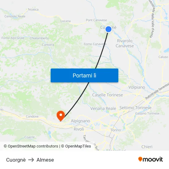 Cuorgnè to Almese map