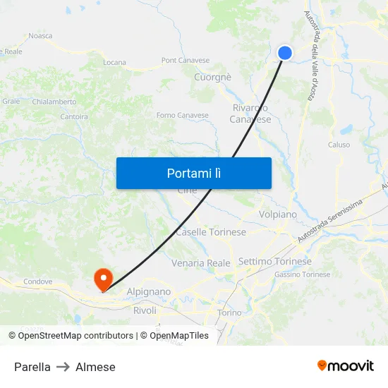 Parella to Almese map
