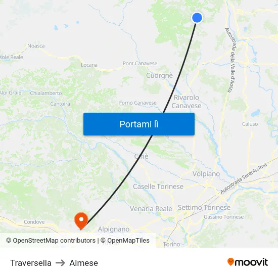 Traversella to Almese map