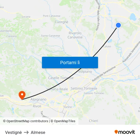 Vestignè to Almese map